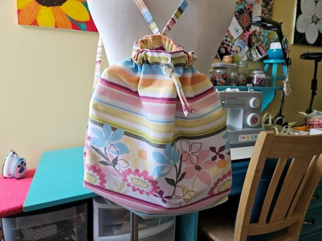 Upcycled Shower Curtain Drawstring Backpack Sewing Tutorial (PDF Pattern)