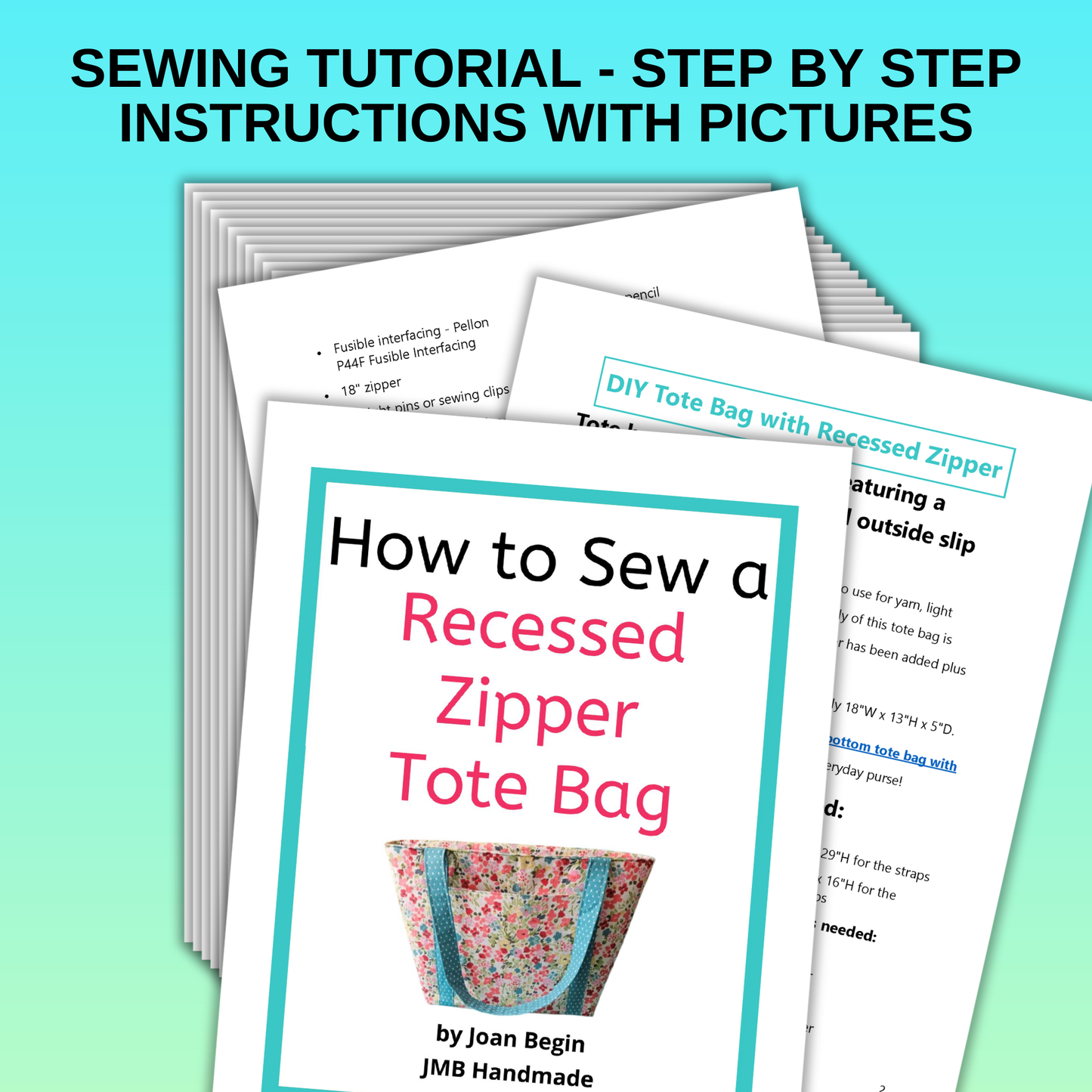 DIY Tote Bag with Recessed Zipper / Zippered Tote Bag Sewing Pattern / Tote Bag Pattern / Large Tote Bag with Zipper Sewing Pattern / PDF