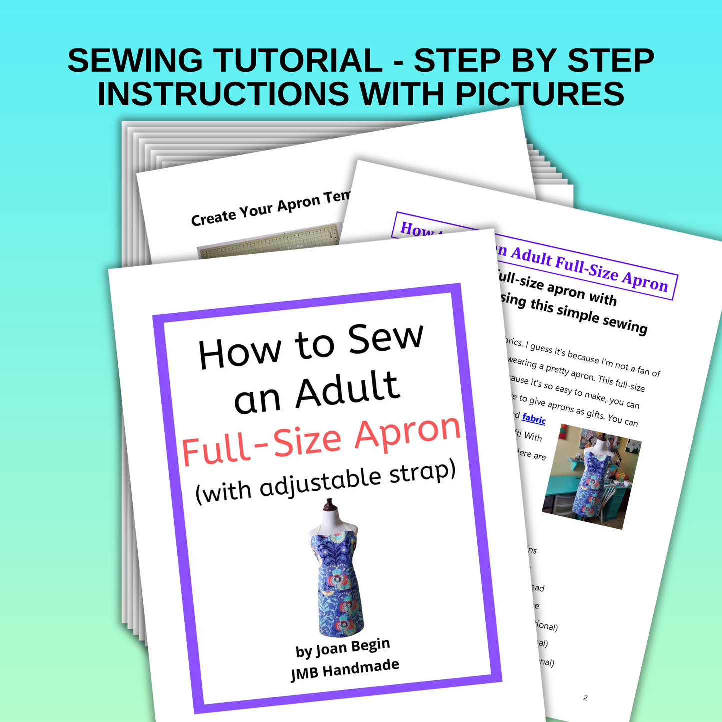 Collection of Four Sewing Tutorials - Coasters, Placemats, Fabric Napkins, Full-Size Apron Printable Downloadable PDF Pages