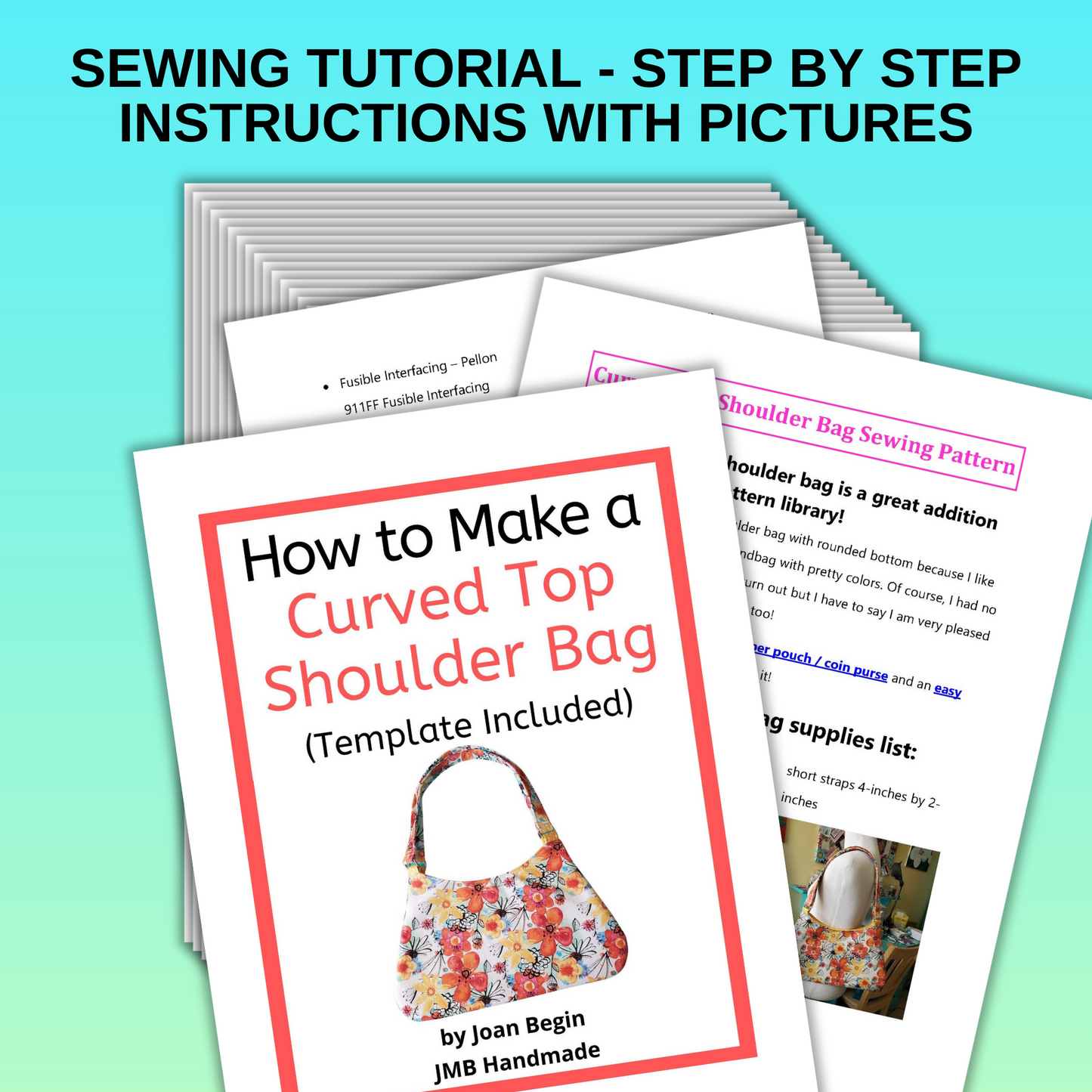 Curved Top Shoulder Bag Sewing Tutorial / Shoulder Bag Pattern / Purse Sewing Pattern / Purse Template Included / Sewing Printable