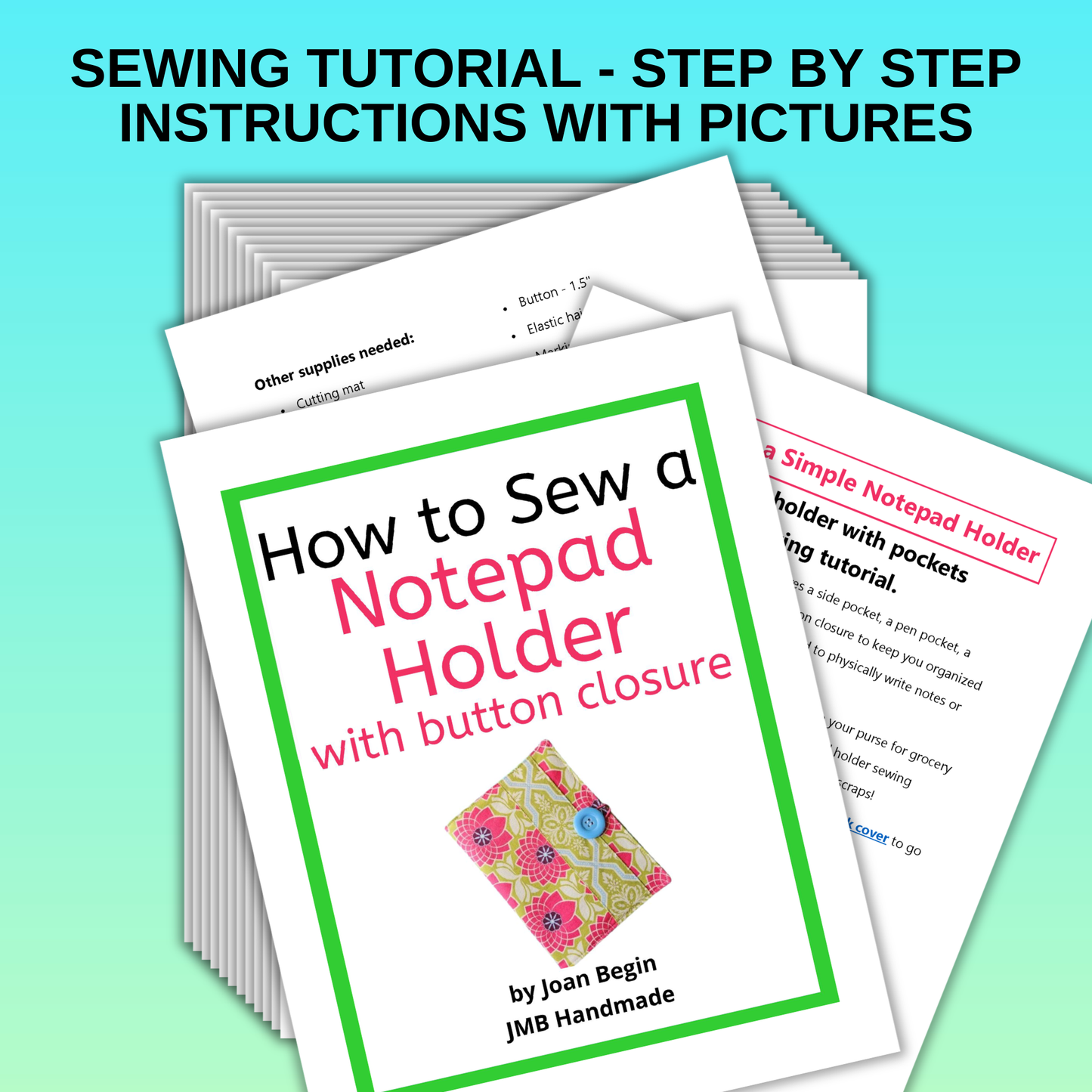 Sewing Pattern: 5"x8" Fabric Notepad Holder with Button Closure (PDF Download)