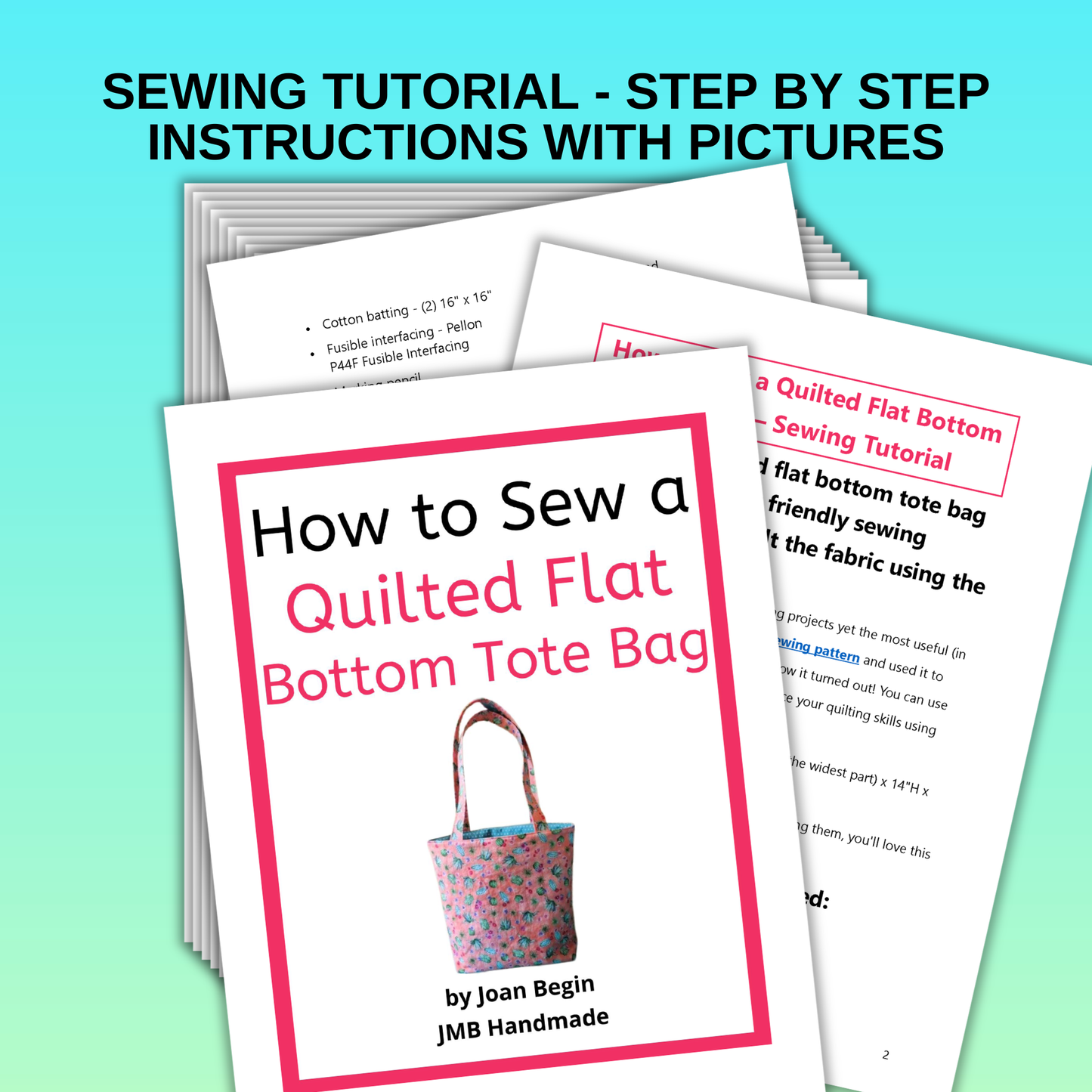 Quilted Tote Bag Sewing Pattern: Flat Bottom Lined Bag Tutorial (PDF)