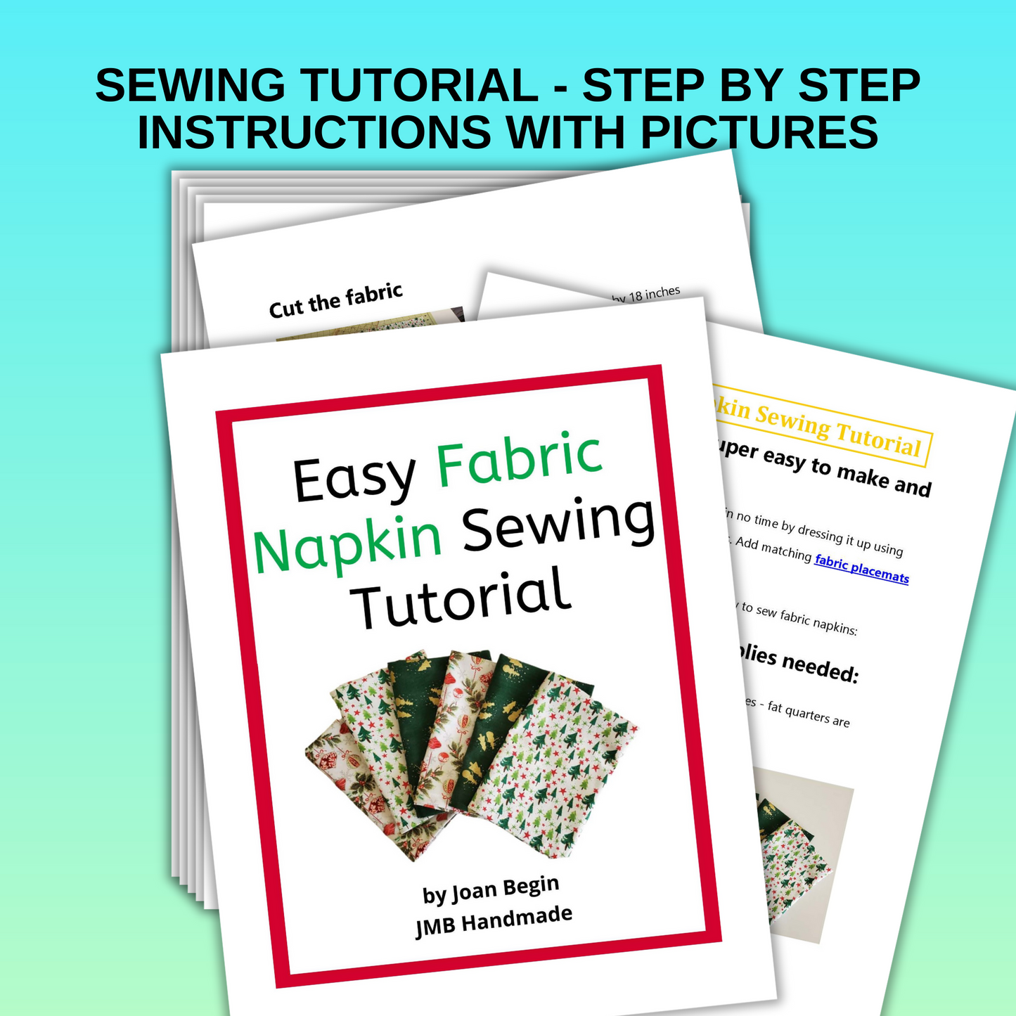 Collection of Four Sewing Tutorials - Coasters, Placemats, Fabric Napkins, Full-Size Apron Printable Downloadable PDF Pages