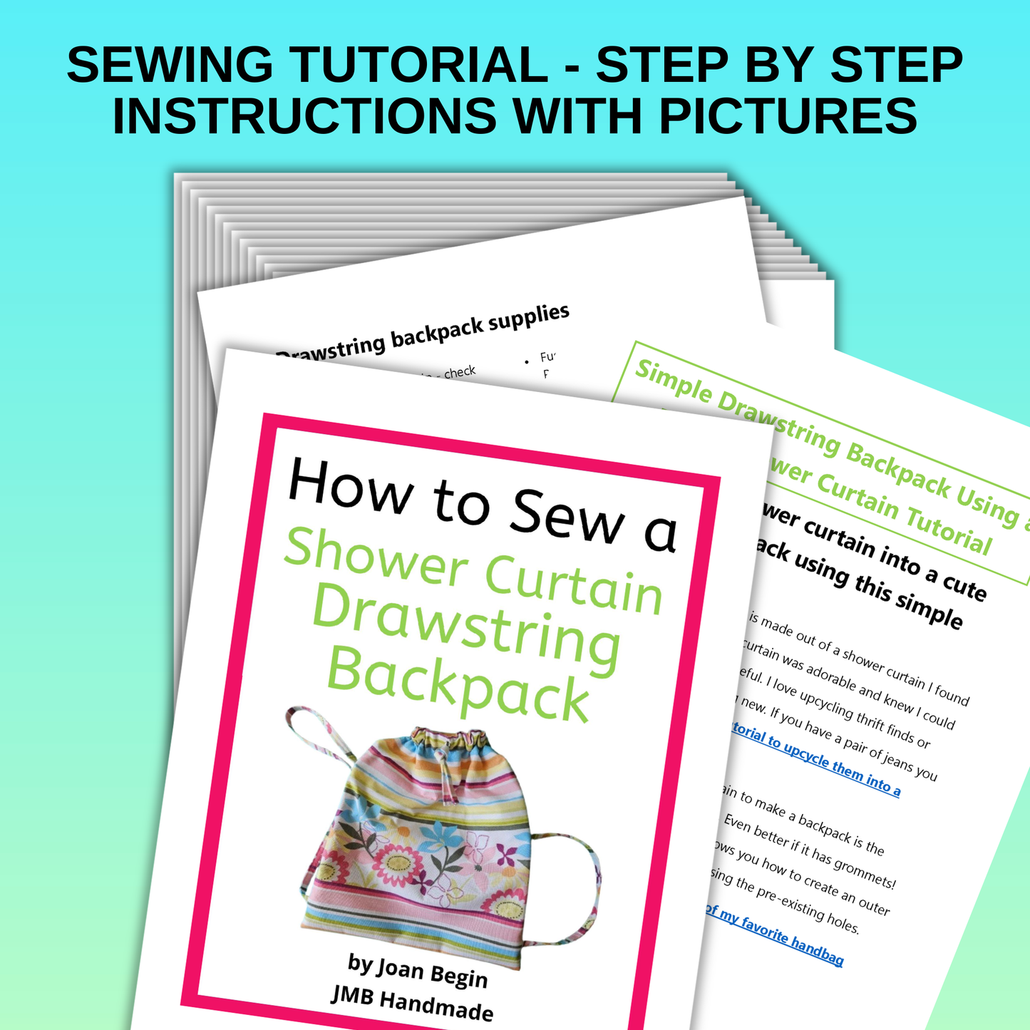 Upcycled Shower Curtain Drawstring Backpack Sewing Tutorial (PDF Pattern)