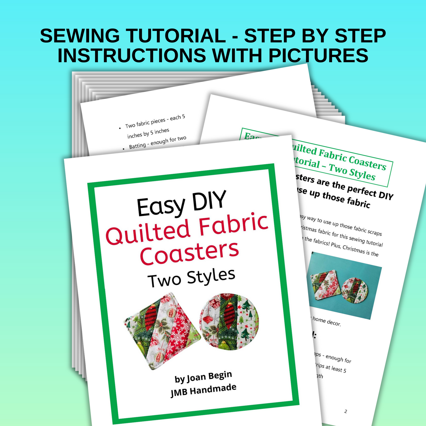 Collection of Four Sewing Tutorials - Coasters, Placemats, Fabric Napkins, Full-Size Apron Printable Downloadable PDF Pages