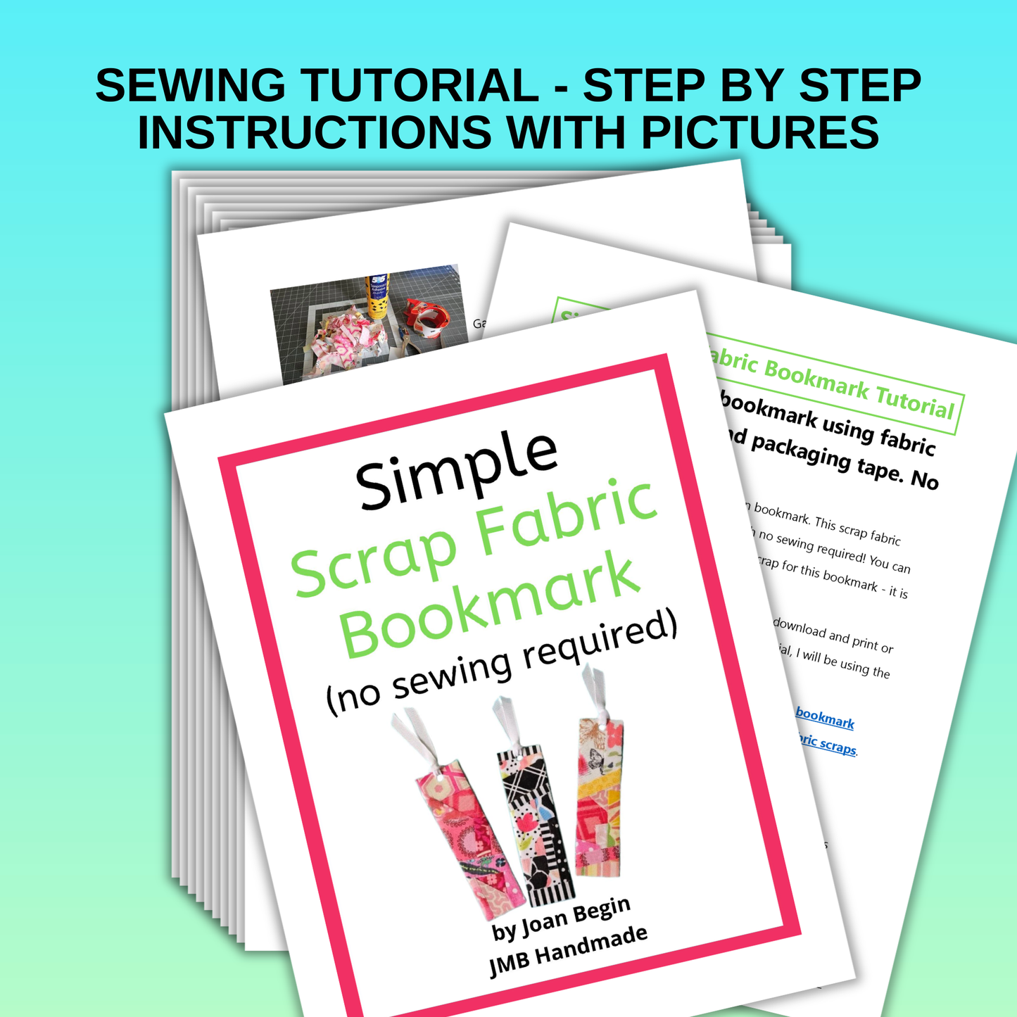 Simple Scrap Fabric Bookmark Tutorial / How to Make a Bookmark Using Fabric Scraps / No Sewing Required / No Sew Bookmark Craft / PDF