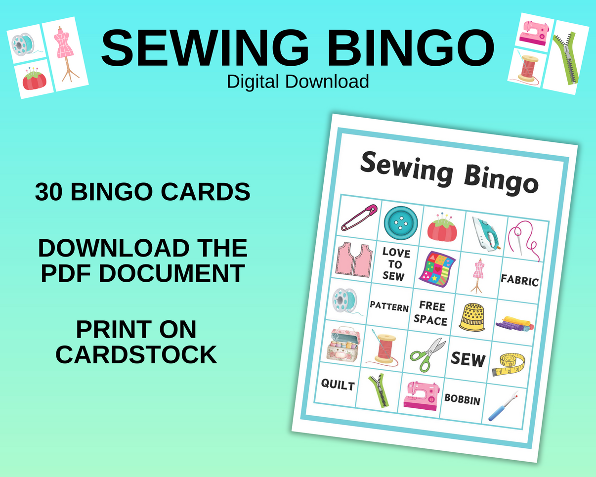Sewing Bingo Game / 30 Sewing Printable Bingo Cards / Printable Bingo