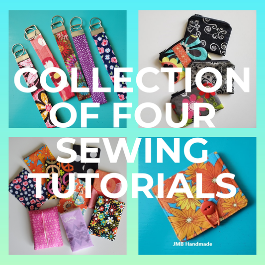 Collection of Four Sewing Tutorials - Key Fob, Gift Card Holder, Tissue Holder, Small Zipper Pouch Printable Downloadable PDF Pages