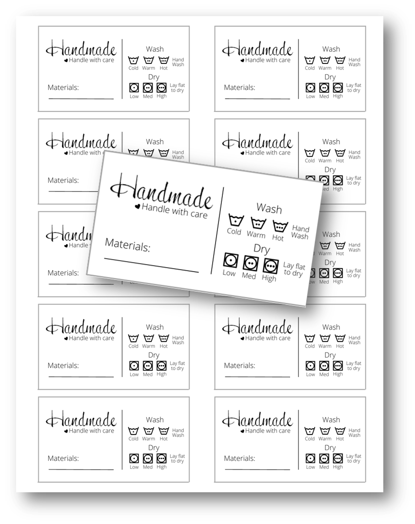 Handmade Care Tags / Printable Care Tags / Printable Downloadable PDF / Laundry Washing Care Tags Printable / Handmade Product Hang Tags