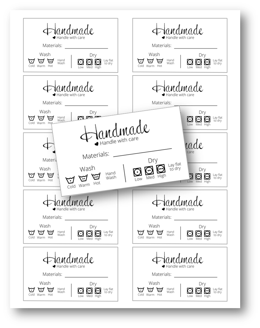 Handmade Care Tags / Printable Care Tags / Printable Downloadable PDF / Laundry Washing Care Tags Printable / Handmade Product Hang Tags