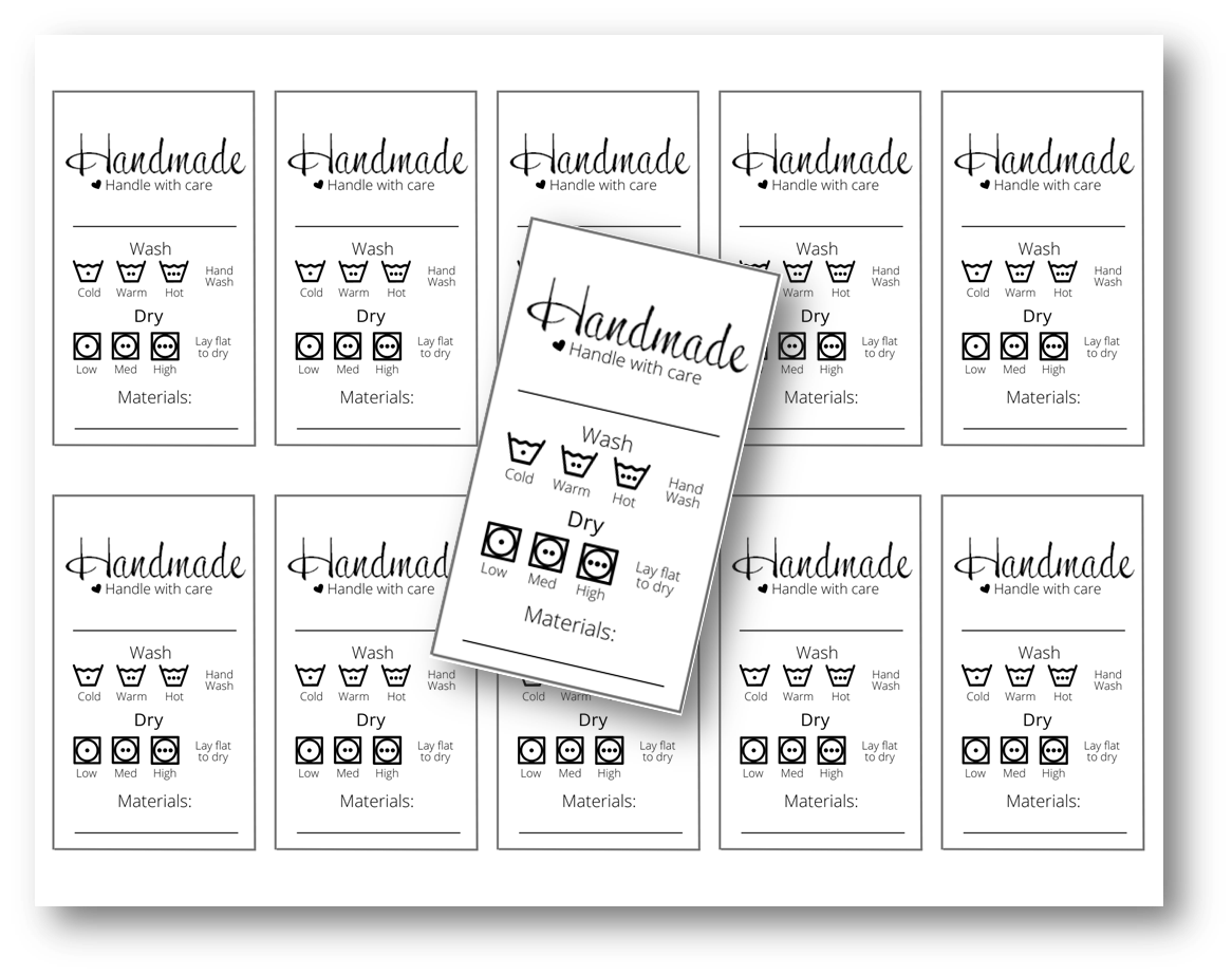 Handmade Care Tags / Printable Care Tags / Printable Downloadable PDF / Laundry Washing Care Tags Printable / Handmade Product Hang Tags