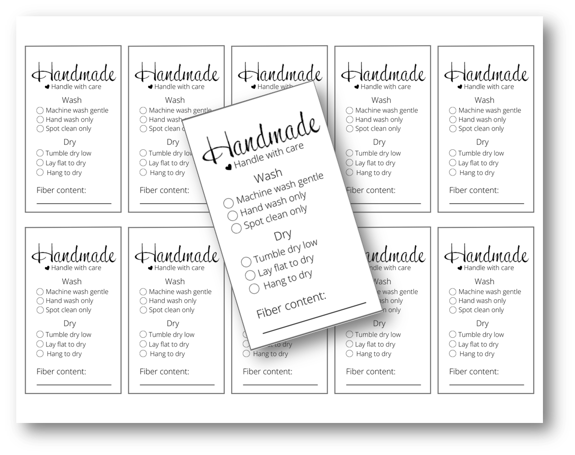 Handmade Care Tags / Printable Care Tags / Printable Downloadable PDF / Laundry Washing Care Tags Printable / Handmade Product Hang Tags