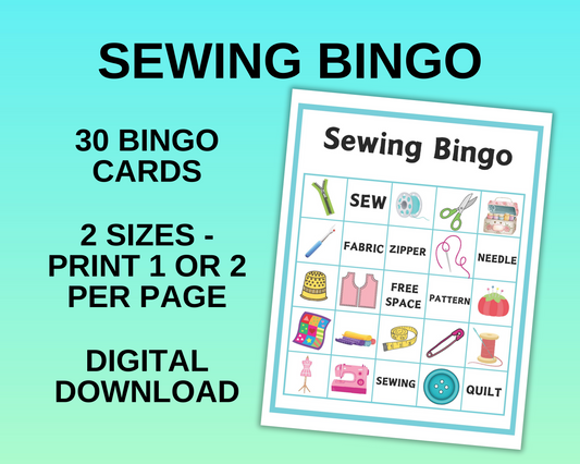 Sewing Bingo Game / 30 Sewing Printable Bingo Cards / Printable Bingo Game / Sewing Printable / Bingo Game / Sewing Game / Instant Download