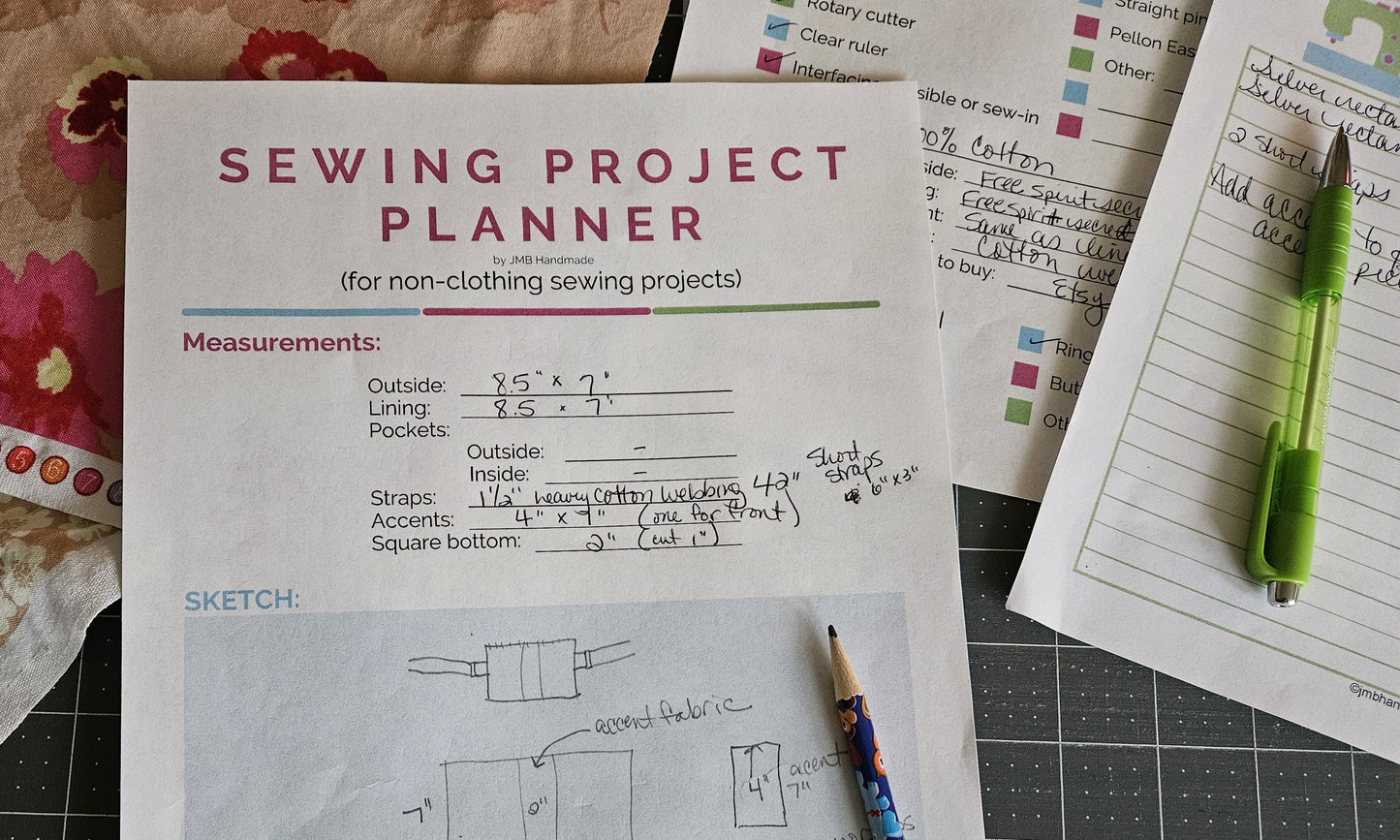 Sewing Project Planner - For Non-Clothing Items - Printable Downloadable PDF Pages